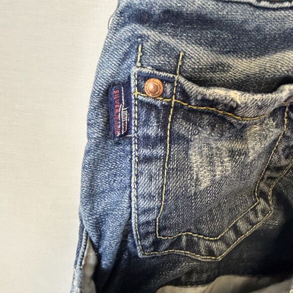 Silver Martin Fit Blue Wash Distressed Faded Relaxed Straight Leg Jeans 44X34 - Picture 6 of 15